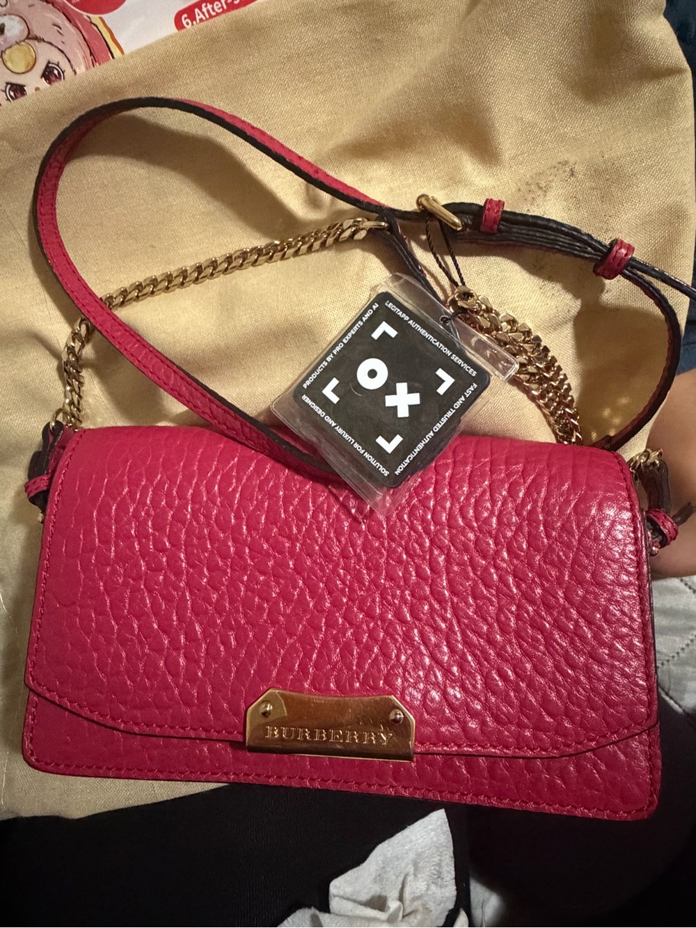 Burberry Fuchsia Textured Leather Chain Crossbody